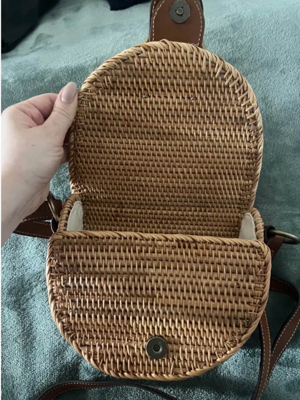 Massimo Dutti Brown Leather Rattan Wicker Crossbody Messenger Purse - Picture 5 of 7